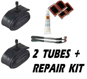 2 x SCHRADER (Car Type) Valve Cycle Bike Tubes 20 x 1.75-2.125 + REPAIR KIT - Picture 1 of 1