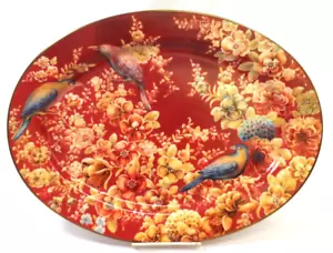 Pottery Barn China Sabyaschi Floral Blue Birds Large 16" Oval Platter Gold Red - Picture 1 of 8