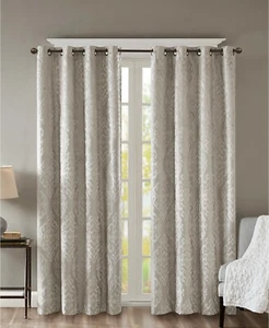 SunSmart Mirage 50" x 95" Damask Total Blackout Knit Curtain Panel -Light Gray - Picture 1 of 6