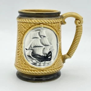 Vtg Japan Ship Coffee Mug 3D Nautical Sailboat 4.5” Textured 16oz - Picture 1 of 12