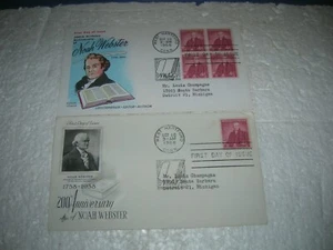 2 CUBIERTAS 1958 PRIMER DÍA NÚMERO 200 ANIVERSARIO NACIMIENTO DE NOAH WEBSTER FLUEGEL - Imagen 1 de 5