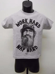 NEW DUCK DYNASTY "WORK HARD NAP HARD" YOUTH S SMALL SIZE 8 T-SHIRT - Picture 1 of 1