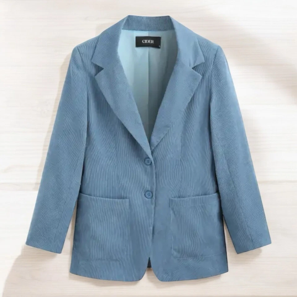 Nuevo con etiquetas Blazer Mujer Talla Pequeña S Cuello Pana Sidra Bolsillo Botón Azul Claro Foto 1 de 4