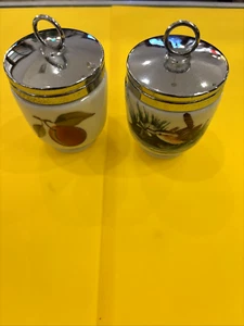 2 Royal Worcester Egg Coddlers 1 Bird Design 1 Evesham Fruit Peach Design - Picture 1 of 20