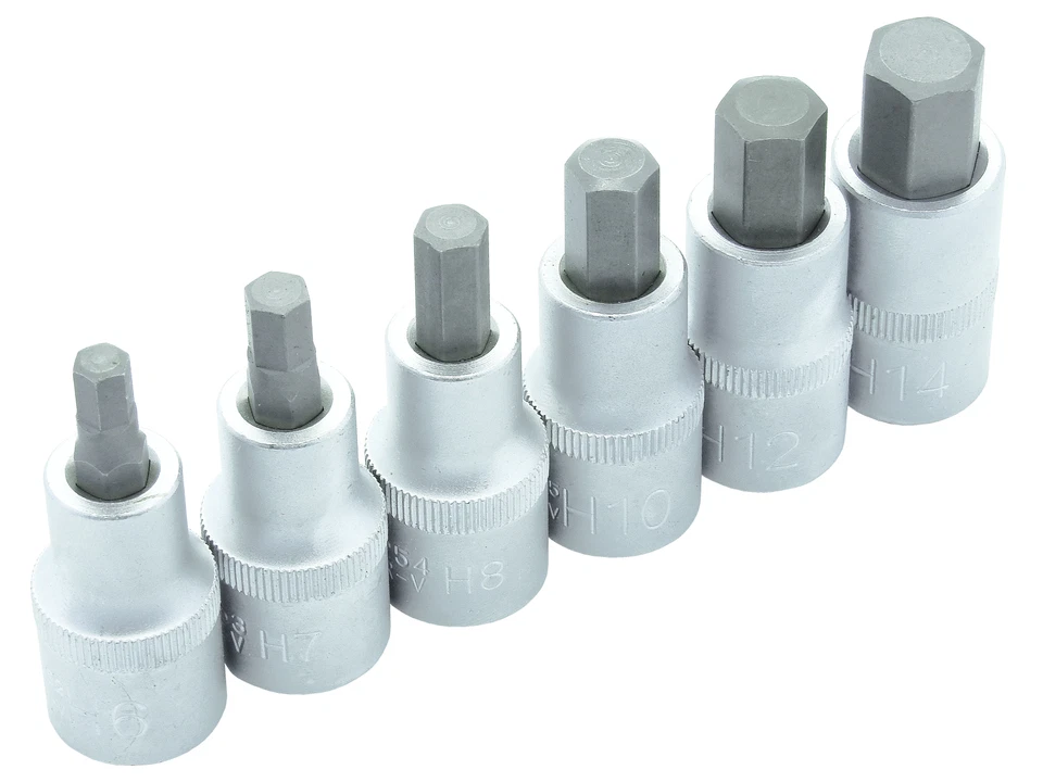 6 x Innensechskant 1/2" Stecknuss 6 7 8 10 12 14 mm x 55 mm Für Inbus Schraube - Bild 1 von 1