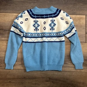 Vintage 70er 80er JC Penny Pullover blau weiß Gr. S Jungen Ski Weihnachtspullover - Bild 1 von 6