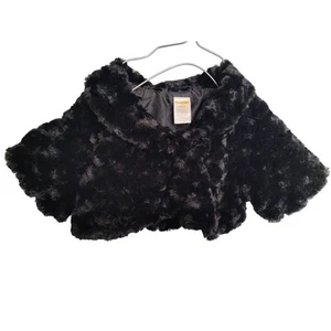 Gymboree Black Faux Fur Short Sleeve Collar Holiday Fall Girl's Shrug Size XS 4 - Picture 1 of 6