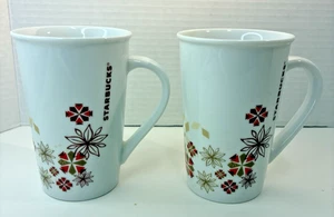 2 Starbucks Tassen Holiday Poinsettia Weihnachten Kaffee Tee Kakao Keramik 12 Oz - Bild 1 von 6