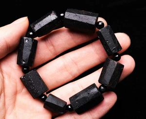 62,1 g Top Qualität Natürlicher Schwarzer Turmalin Kristall Perlen Armband AA - Bild 1 von 6