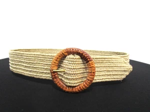 Beige Straw & Rattan Wide Stretch Belt Women Sz L/XL, 32"-36" - Picture 1 of 7