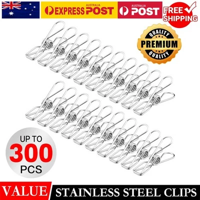 50-300 pegs Stainless Steel Clothes Hanging Clips Pins Laundry Windproof Clamp - image 1 of 4