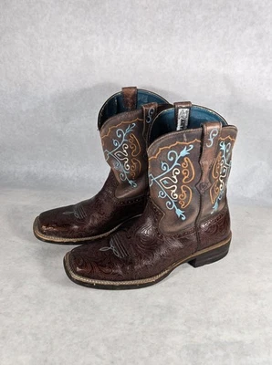 Ariat FatBaby Mujer 10B Gabby Floral Punta Cuadrada Botas Turquesa Marrón Vaquera Foto 1 de 4