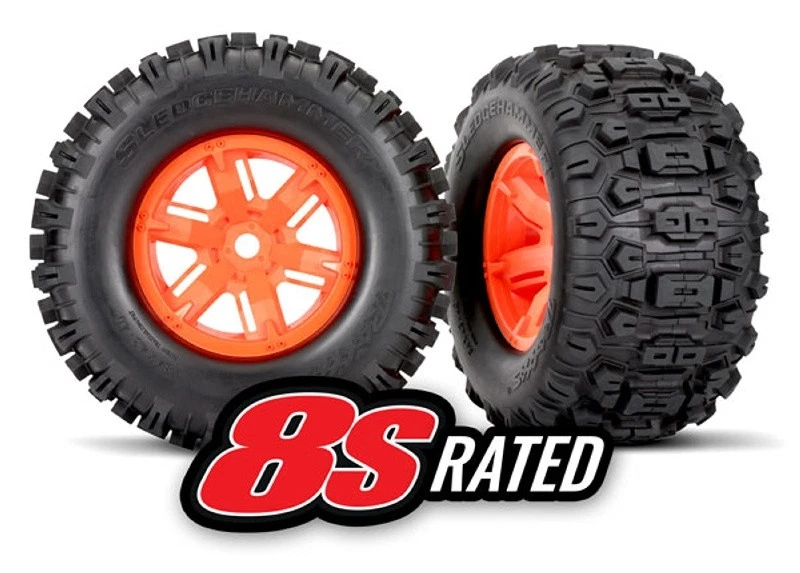 Traxxas Sledgehammer Reifen auf Felge orange montiert für X-Maxx - 7774T - Bild 1 von 1