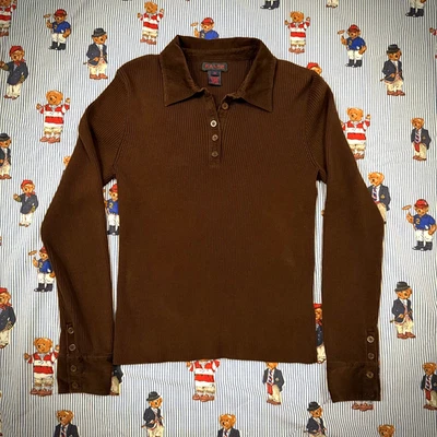 Ralph By Ralph Lauren Marrón Acanalado Polo Suéter Cuello Pana Mujer Talla M Foto 1 de 4