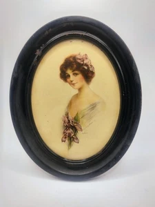 Art Decor Lady Portrait By J. Knowles Hare Lithograph Oval Steel Frame Glass - Picture 1 of 6