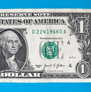 February 24, 1966 (D 22419660 A) BIRTHDAY Note $1 One Dollar Bill (2/24/1966_) - Picture 1 of 4