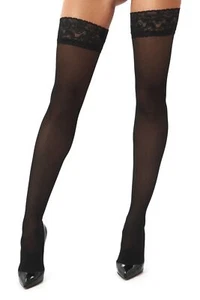 Halterlose Strümpfe schwarz transparent selbsttragend Nylons H003 S M L XL - Bild 1 von 8