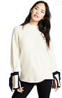 JOA Just One Answer Small Tie Sleeve Sweater Pullover Ivory Blue High Low