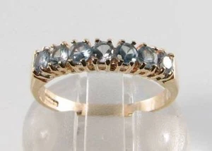 CLASSIC 9CT 9K GOLD AQUAMARINE ETERNITY ART DECO INS BAND STACK RING FREE RESIZE - Picture 1 of 6