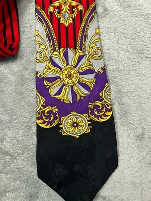 Corbata de cuello Albert Nipon para hombre roja púrpura negra pergamino en relieve clásica ancho largo Foto 1 de 4