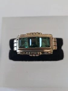 Jugendstil 835erSilber Ring3xviereckige grüne Turmalin Rankendekor Antikschmuck - Bild 1 von 9