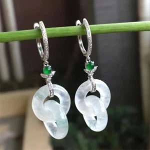 Circle Flower Zircon Interlocking Drop Earrings Doughnut Silver Plated - Picture 1 of 4