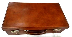Vintage Hard Leather Case with two side Lock, center Handle ,multiple pockets in - Picture 1 of 11