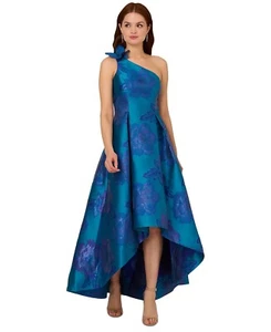 Adrianna Papell One Shoulder Jacquard High Low Kleid Blumenkleid Gr. 4 Neu mit Etikett - Bild 1 von 16