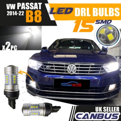 2x T20 7440 15 SMD PASSAT B8 WHITE 6000K 3030 LED CHIP W21W 21W DAYTIME DRL Fog - Image 1 of 4