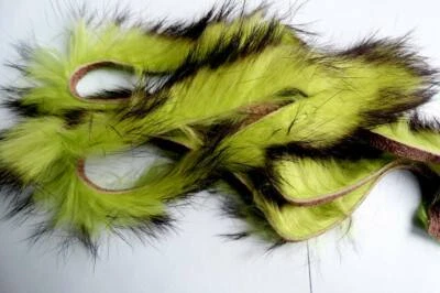 PECHETRUITE 3x 4mm BANDE de LAPIN BICOLOR CHARTREUSE NOIR montage mouche peche zonker strip