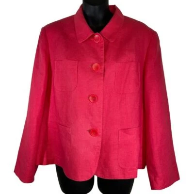 Talbots Petites Irish Linen Blazer Jacket 4 Button Lined Salmon Color Size 16 - Image 1 of 4