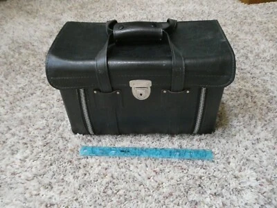 Vintage Black Leather Compartment Camera Bag, Hard Case with strap - Image 1 of 3