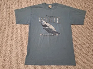 Vintage 90s GREAT WHITE SHARK T-Shirt L Nature Edisto Beach SC Surf Ocean  - Picture 1 of 5