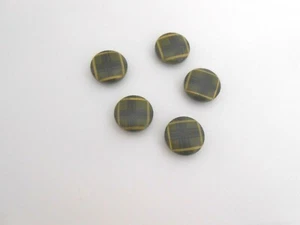 VINTAGE 5 HAND PAINTED PLAID BUTTONS-OLIVE/BLACK/YELLOW----1" DIAMETER - Picture 1 of 1