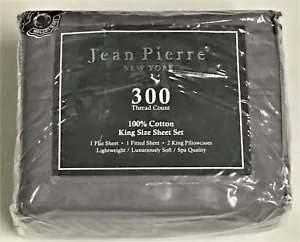 Jean Pierre King Sheet Set 300 TC 4pc Gray DP 100% Cotton Sheet Set Bedroom Soft - Picture 1 of 3