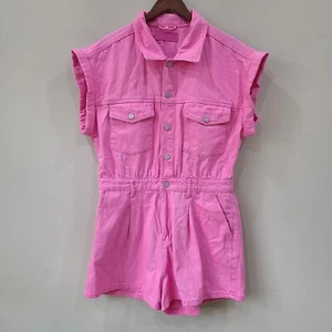 Blank NYC Womens Denim Romper Shortall Large Pink Barbiecore Garment Dye Summer - Picture 1 of 10