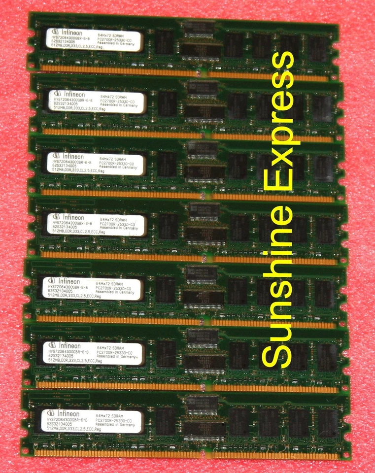 6x512MB Infineon CL2 184-Pin DDR-333 PC2700 ECC Memory Module HYS72D64300GBR-6-B - Image 1 of 1