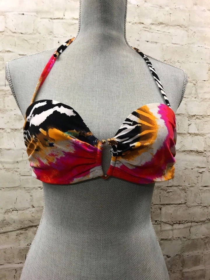 Natori Multicolor Pequeño Top Logo León Halter Traje de Baño Bikini Top Talla S Foto 1 de 4