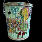hand painted 10gal . garbage/trash can with lid