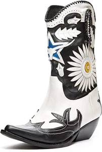 Jeffrey Campbell Texarkana Black Blue Combo Pull On Pointed Toe Mid-Calf Boots - Picture 1 of 5