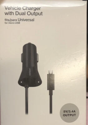 Новое автомобильное зарядное устройство Verizon со светодиодной подсветкой и двойным выходом для Micro USB 3,4 ампера - Изображение 1 из 4