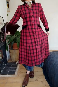 Vintage Laura Ashley checked wool Equestrian black red Victorian coat size 14 M - Picture 1 of 10