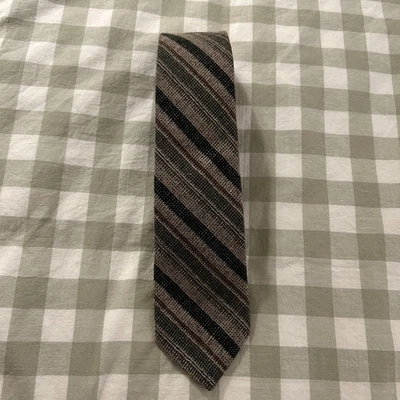 Vintage Botany 500 100% Wool Tie 60s 70s Brown Gray Black Striped Necktie 3” - Image 1 of 4