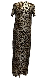 Zara Animal Print / Leopard Print Long Dress Stretchy Short Sleeves Sz S UK 8-10 - Picture 1 of 21