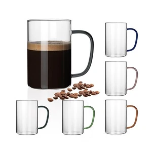 16 oz Glass Coffee Mugs Set of 6, Clear Coffee Cup with Assorted Colored Hand... - Picture 1 of 7