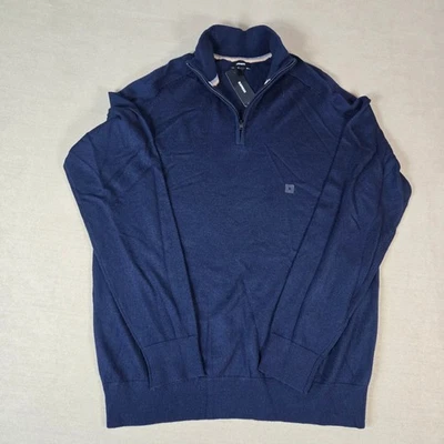 Express Mens 1/4 Zip Pullover Sweater Medium Navy Blue 100% Merino Wool Mock - Image 1 of 4