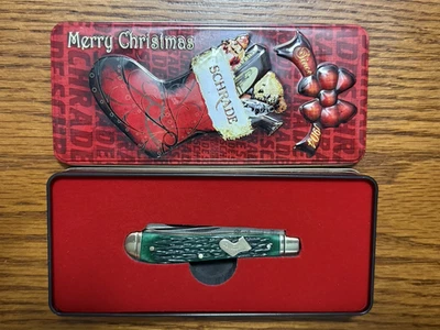 NOVO ESTOQUE ANTIGO CAÇADOR DE OSSOS SCHRADE FACA DE NATAL COLECIONADORES LATA 94GPBC - Imagem 1 de 3