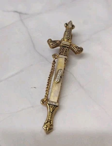 Vintage Faux Damascene Gold Tone Ornate Sword Tie Clip 2.5ins Preloved Good - Picture 1 of 2