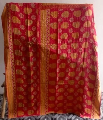  Indian Handmade Quilt Throw Cotton Blanket Vintage Patchwork Kantha Bedspread - Image 1 of 2