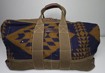 Pendleton Thomas Kay Weekender Duffel Wool Canvas Leather Blue Tan Aztec Unused - Image 1 of 4